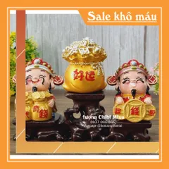 (06 mẫu) Bộ 02 tượng Thần Tài 7cm cao cấp kèm túi vàng và chân đế tam cấp vuông nhỏ