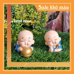 (Áo vàng / áo xanh) Bộ 02 chú tiểu nằm gõ mõ siêu xinh