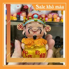 (06 mẫu) Bộ 02 tượng Thần Tài 7cm cao cấp kèm túi vàng và chân đế tam cấp vuông nhỏ