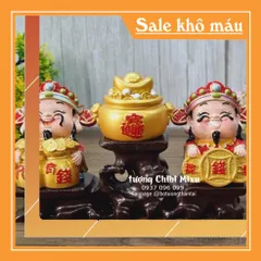 (06 mẫu) Bộ 02 tượng Thần Tài 7cm cao cấp kèm túi vàng và chân đế tam cấp vuông nhỏ