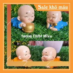 (Áo vàng / áo xanh) Bộ 02 chú tiểu nằm gõ mõ siêu xinh