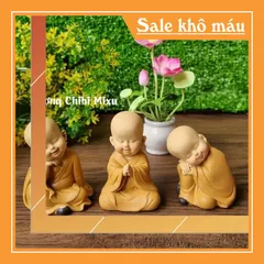 Bộ 03 chú tiểu an nhiên size nhí 7cm - mẫu áo nâu ngồi an nhiên tự tại