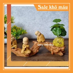 Bộ 03 chú tiểu an nhiên size nhí 7cm - mẫu áo nâu ngồi an nhiên tự tại