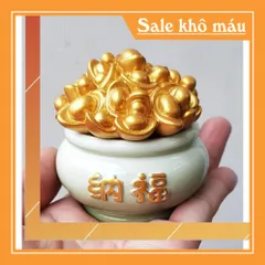 Cặp Kỳ Lân lớn kèm chậu vàng may mắn - màu trắng