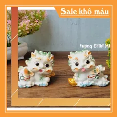 Cặp Kỳ Lân lớn kèm chậu vàng may mắn - màu trắng