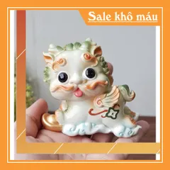 Cặp Kỳ Lân lớn kèm chậu vàng may mắn - màu trắng