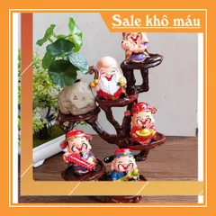 Bộ tượng Ngũ Phúc cao cấp kèm chậu cây và chân đế đứng 6 ô