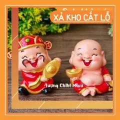 Bộ đôi tượng Thần Tài - Thổ Địa cầm thòi vàng 6cm