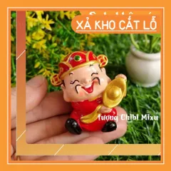 Bộ đôi tượng Thần Tài - Thổ Địa cầm thòi vàng 6cm