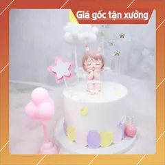 Phụ kiện bánh sinh nhật bánh kem - cặp đôi bé thiên thần có cánh ( 2 bé )