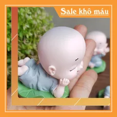 Bộ 08 tượng chú tiểu lá sen kèm chân đế ngang 8 ô