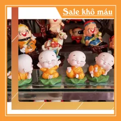 Bộ 08 tượng chú tiểu lá sen kèm chân đế ngang 8 ô