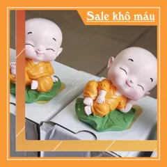 Bộ 08 tượng chú tiểu lá sen kèm chân đế ngang 8 ô