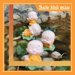 Bộ 08 tượng chú tiểu lá sen kèm chân đế ngang 8 ô