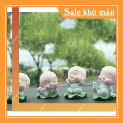 Bộ 08 tượng chú tiểu lá sen kèm chân đế ngang 8 ô