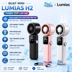 ❄️Quạt Mini Cầm Tay có Sò Lạnh Turbo Jet 9.000mAh 199 Cấp Gió–Sạc Nhanh 22.5W–Kiêm Sạc Dự Phòng–Màn Hình LED–Gập 90°