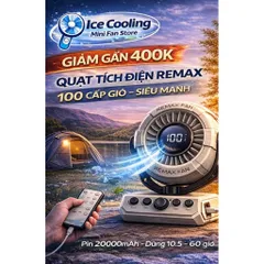 {Flash Sale}ICECOOLING-Quạt Tích Điện Remax RS-ZF09 20000mAh – Quạt Camping 100 Cấp Gió,Điều Khiển Từ Xa,Có Đèn LED-2026