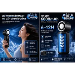 ❄️Quạt Mini Cầm Tay có Sò Lạnh Turbo Jet 9.000mAh 199 Cấp Gió–Sạc Nhanh 22.5W–Kiêm Sạc Dự Phòng–Màn Hình LED–Gập 90°