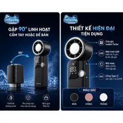 ❄️Quạt Mini Cầm Tay có Sò Lạnh Turbo Jet 9.000mAh 199 Cấp Gió–Sạc Nhanh 22.5W–Kiêm Sạc Dự Phòng–Màn Hình LED–Gập 90°
