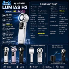 ❄️Quạt Mini Cầm Tay có Sò Lạnh Turbo Jet 9.000mAh 199 Cấp Gió–Sạc Nhanh 22.5W–Kiêm Sạc Dự Phòng–Màn Hình LED–Gập 90°