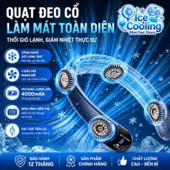 {Flash Sale}ICECOOLING-Quạt đeo cổ 4000mAh -Quạt mini không cánh 3 cấp gió – Quạt làm mát đeo cổ pin trâu, màn hình LED
