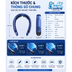 {Flash Sale}ICECOOLING-Quạt đeo cổ 4000mAh -Quạt mini không cánh 3 cấp gió – Quạt làm mát đeo cổ pin trâu, màn hình LED