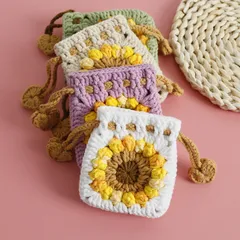 Túi len dây rút handmade, Túi len đựng tiền tai nghe, ví nhỏ