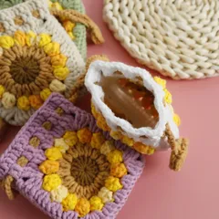 Túi len dây rút handmade, Túi len đựng tiền tai nghe, ví nhỏ