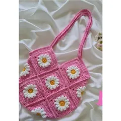 Túi tote len hình hoa cúc, túi len handmade họa tiết hoa cúc