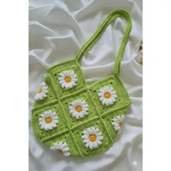 Túi tote len hình hoa cúc, túi len handmade họa tiết hoa cúc