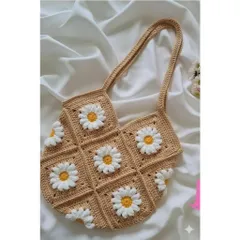 Túi tote len hình hoa cúc, túi len handmade họa tiết hoa cúc