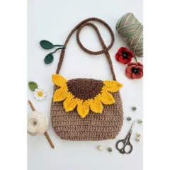 Túi len handmade đeo chéo nấp hình hoa hướng dương
