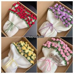 Thảm len hoa hồng, khăn choàng hoa, bó hoa len làm quà tặng