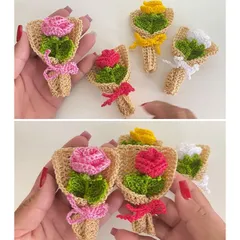 Móc khóa bó hoa len treo balo, làm quà tặng