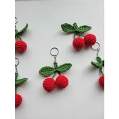 Móc khóa trái cherry len dùng làm quà tặng, trang trí balo, túi xách