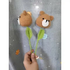 Cành hoa đầu thú len (thỏ, heo, cừu) làm quà tặng, trang trí bàn làm việc