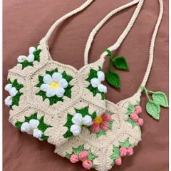 Túi Len Đeo Chéo Hình Lục Giác Bông Nổi 3D– Handmade độc đáo, phong cách vintage