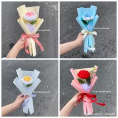 Bó hoa hồng len 1 bông xinh xắn làm quà tặng - Món quà xinh thay lời muốn nói