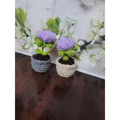 Chậu hoa hồng len mini trang trí bàn làm việc, quà tặng