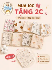 Khăn sữa muslin 4 lớp, set 10c tặng 2, 100% cotton siêu thấm hút
