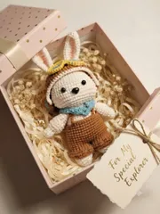 Móc khóa len handmade thỏ phi công, cún xám đáng yêu