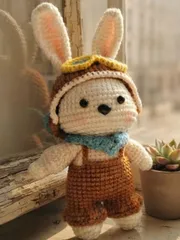 Móc khóa len handmade thỏ phi công, cún xám đáng yêu