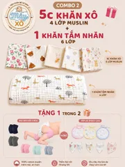 Khăn sữa muslin 4 lớp, set 10c tặng 2, 100% cotton siêu thấm hút