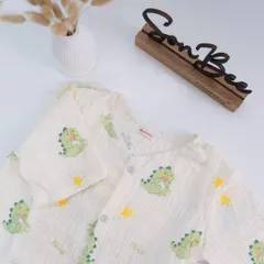 Đồ bộ dài bé trai cổ tim SONBEE, chất liệu vải xô muslin cotton mềm mát, áo tay lỡ quần bo