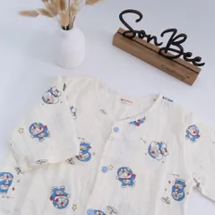 Đồ bộ dài bé trai cổ tim SONBEE, chất liệu vải xô muslin cotton mềm mát, áo tay lỡ quần bo