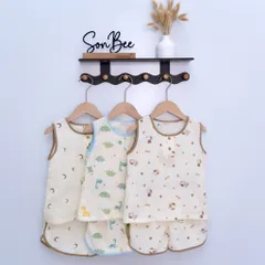 Bộ sát nách bé trai SONBEE chất xô muslin, bộ bé trai mùa hè, thoáng mát, size từ 10-26kg