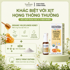 Xịt Họng Keo Hữu Cơ HoneyWorks Kids 30ml - Giảm Ho, Đau Họng Cho Bé Từ 1 Tuổi - Tăng Cường Miễn Dịch