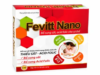 Fevitt Nano Bổ Sung Sắt- Acid Folic Cho Người Thiếu Máu- Hộp 100 Viên