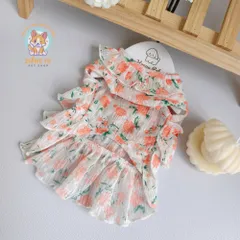 Váy hoa tầng cam đào (Tặng kẹp nơ) - Áo, váy cho chó mèo, thú cưng - Ziềng iu Petshop