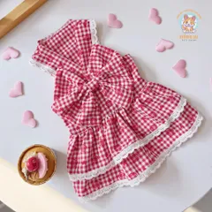 Váy Red Velvet đỏ nơ tầng (Tặng kẹp nơ) - Áo, váy cho chó mèo, thú cưng - Ziềng iu Petshop
